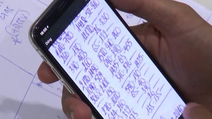 A hand holding a cell phone with numbers on it

Description automatically generated