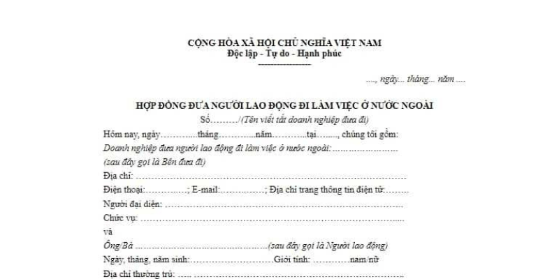hợp đồng đưa người lao động đi làm việc nước ngoài