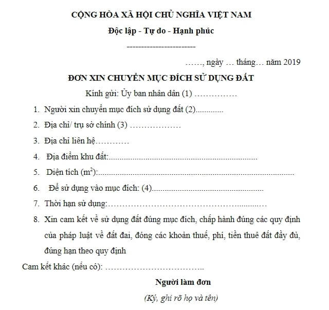 Mẫu đơn chuyển đất trồng lúa sang đất nuôi trồng thủy sản